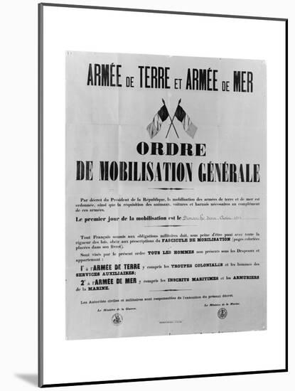 Order of General Mobilisation, 1914-French School-Mounted Giclee Print