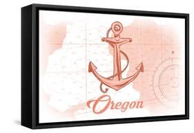 Oregon - Anchor - Coral - Coastal Icon-Lantern Press-Framed Stretched Canvas