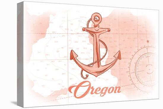 Oregon - Anchor - Coral - Coastal Icon-Lantern Press-Stretched Canvas