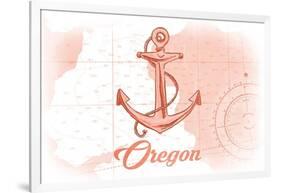 Oregon - Anchor - Coral - Coastal Icon-Lantern Press-Framed Art Print