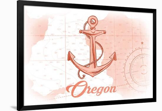 Oregon - Anchor - Coral - Coastal Icon-Lantern Press-Framed Art Print