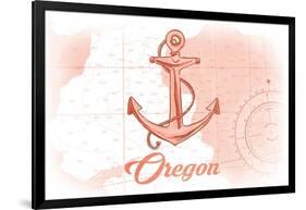 Oregon - Anchor - Coral - Coastal Icon-Lantern Press-Framed Art Print