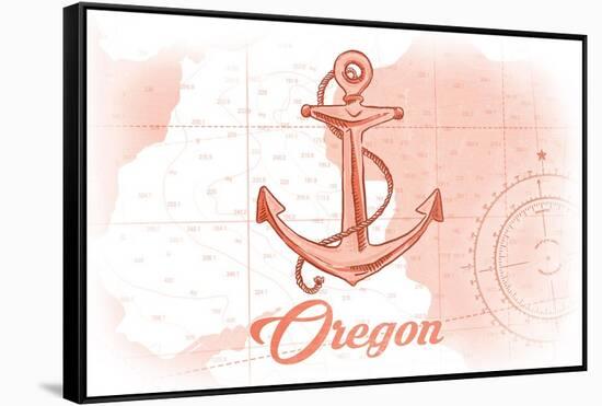 Oregon - Anchor - Coral - Coastal Icon-Lantern Press-Framed Stretched Canvas