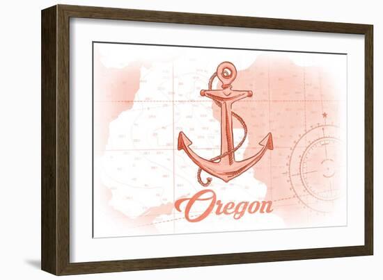 Oregon - Anchor - Coral - Coastal Icon-Lantern Press-Framed Art Print