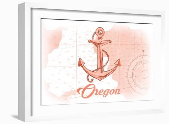 Oregon - Anchor - Coral - Coastal Icon-Lantern Press-Framed Art Print