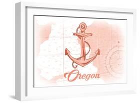 Oregon - Anchor - Coral - Coastal Icon-Lantern Press-Framed Art Print