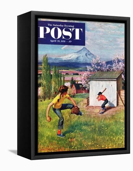 "Oregon Baseball" Saturday Evening Post Cover, April 21, 1951-John Clymer-Framed Stretched Canvas