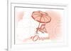 Oregon - Beach Chair and Umbrella - Coral - Coastal Icon-Lantern Press-Framed Art Print