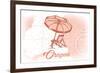 Oregon - Beach Chair and Umbrella - Coral - Coastal Icon-Lantern Press-Framed Art Print