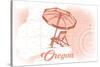 Oregon - Beach Chair and Umbrella - Coral - Coastal Icon-Lantern Press-Stretched Canvas