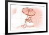 Oregon - Beach Chair and Umbrella - Coral - Coastal Icon-Lantern Press-Framed Premium Giclee Print