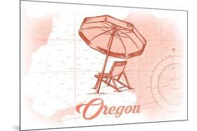 Oregon - Beach Chair and Umbrella - Coral - Coastal Icon-Lantern Press-Mounted Premium Giclee Print