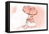 Oregon - Beach Chair and Umbrella - Coral - Coastal Icon-Lantern Press-Framed Stretched Canvas