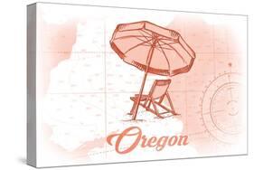 Oregon - Beach Chair and Umbrella - Coral - Coastal Icon-Lantern Press-Stretched Canvas