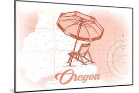 Oregon - Beach Chair and Umbrella - Coral - Coastal Icon-Lantern Press-Mounted Art Print