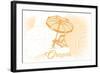 Oregon - Beach Chair and Umbrella - Yellow - Coastal Icon-Lantern Press-Framed Art Print