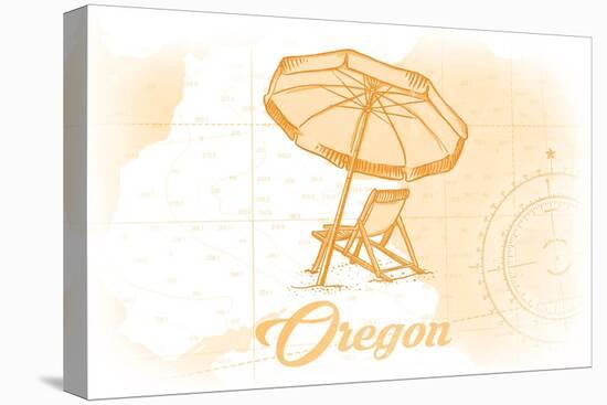 Oregon - Beach Chair and Umbrella - Yellow - Coastal Icon-Lantern Press-Stretched Canvas