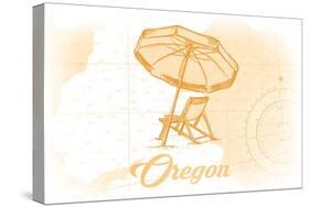 Oregon - Beach Chair and Umbrella - Yellow - Coastal Icon-Lantern Press-Stretched Canvas