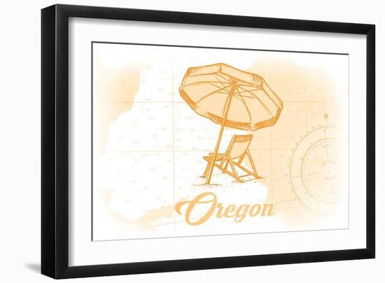 Oregon - Beach Chair and Umbrella - Yellow - Coastal Icon-Lantern Press-Framed Art Print