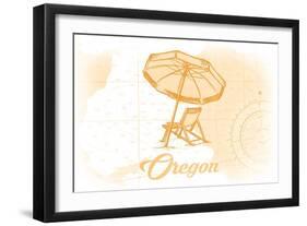 Oregon - Beach Chair and Umbrella - Yellow - Coastal Icon-Lantern Press-Framed Art Print