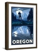 Oregon - Bigfoot and Mountain-Lantern Press-Framed Art Print