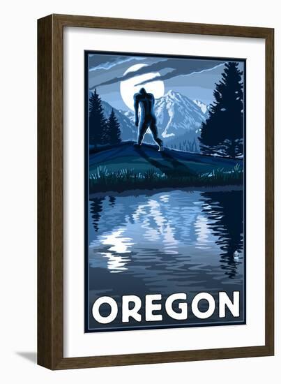 Oregon - Bigfoot and Mountain-Lantern Press-Framed Art Print