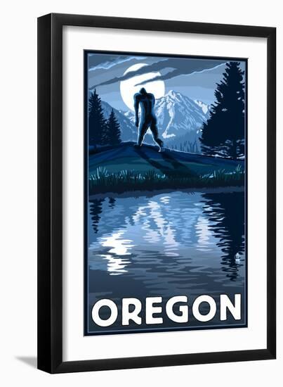 Oregon - Bigfoot and Mountain-Lantern Press-Framed Art Print