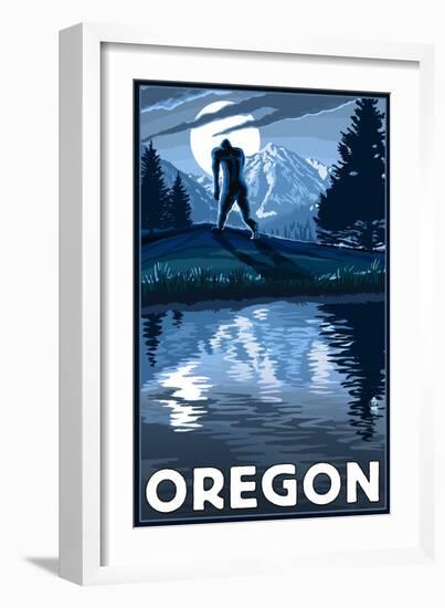 Oregon - Bigfoot and Mountain-Lantern Press-Framed Art Print