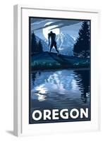 Oregon - Bigfoot and Mountain-Lantern Press-Framed Art Print