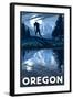 Oregon - Bigfoot and Mountain-Lantern Press-Framed Art Print