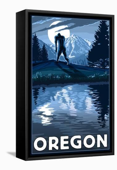 Oregon - Bigfoot and Mountain-Lantern Press-Framed Stretched Canvas