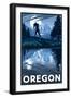 Oregon - Bigfoot and Mountain-Lantern Press-Framed Premium Giclee Print