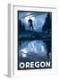 Oregon - Bigfoot and Mountain-Lantern Press-Framed Premium Giclee Print