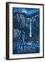 Oregon Bigfoot Country and Multnomah Falls-Lantern Press-Framed Art Print