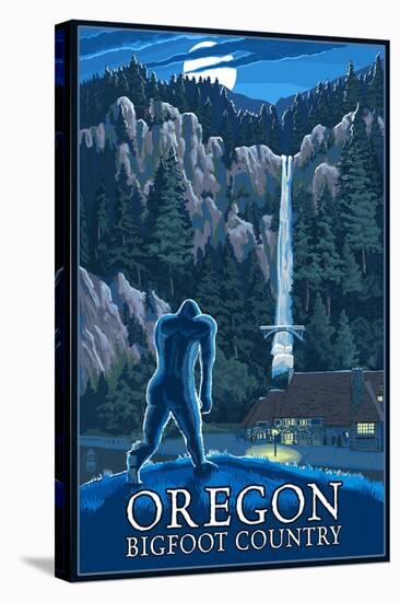 Oregon Bigfoot Country and Multnomah Falls-Lantern Press-Stretched Canvas