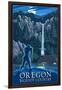 Oregon Bigfoot Country and Multnomah Falls-Lantern Press-Framed Art Print