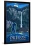 Oregon Bigfoot Country and Multnomah Falls-Lantern Press-Framed Art Print