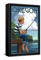 Oregon - Boy Fishing-Lantern Press-Framed Stretched Canvas