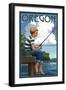 Oregon - Boy Fishing-Lantern Press-Framed Art Print