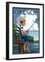 Oregon - Boy Fishing-Lantern Press-Framed Art Print