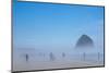 Oregon, Cannon Beach. Haystack Rock, beachgoers in fog-Jamie and Judy Wild-Mounted Photographic Print