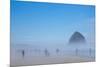 Oregon, Cannon Beach. Haystack Rock, beachgoers in fog-Jamie and Judy Wild-Mounted Photographic Print