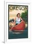 Oregon - Canoers on Lake-Lantern Press-Framed Art Print