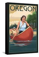 Oregon - Canoers on Lake-Lantern Press-Framed Stretched Canvas