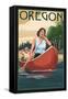 Oregon - Canoers on Lake-Lantern Press-Framed Stretched Canvas