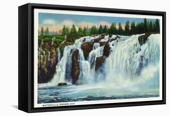 Oregon City, Oregon - View of the Waterfalls, c.1936-Lantern Press-Framed Stretched Canvas