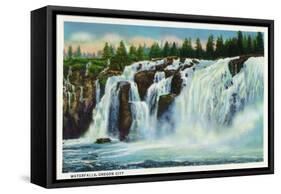 Oregon City, Oregon - View of the Waterfalls, c.1936-Lantern Press-Framed Stretched Canvas