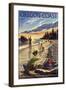 Oregon Coast - Clam Diggers-Lantern Press-Framed Art Print