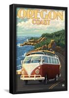 Oregon Coast, Cruising The Coast, Vw Bug Van-null-Framed Poster