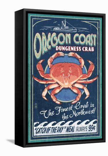 Oregon Coast - Dungeness Crab Vintage Sign-Lantern Press-Framed Stretched Canvas